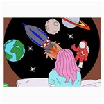 Girl Bed Space Planets Spaceship Rocket Astronaut Galaxy Universe Cosmos Woman Dream Imagination Bed Large Glasses Cloth (2 Sides)
