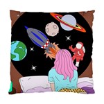 Girl Bed Space Planets Spaceship Rocket Astronaut Galaxy Universe Cosmos Woman Dream Imagination Bed Standard Cushion Case (One Side)