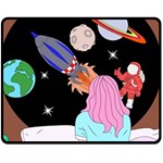 Girl Bed Space Planets Spaceship Rocket Astronaut Galaxy Universe Cosmos Woman Dream Imagination Bed Fleece Blanket (Medium)