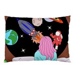 Girl Bed Space Planets Spaceship Rocket Astronaut Galaxy Universe Cosmos Woman Dream Imagination Bed Pillow Case (Two Sides)
