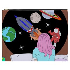Girl Bed Space Planets Spaceship Rocket Astronaut Galaxy Universe Cosmos Woman Dream Imagination Bed Cosmetic Bag (XXXL) from UrbanLoad.com Front