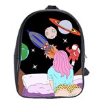 Girl Bed Space Planets Spaceship Rocket Astronaut Galaxy Universe Cosmos Woman Dream Imagination Bed School Bag (XL)