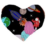 Girl Bed Space Planets Spaceship Rocket Astronaut Galaxy Universe Cosmos Woman Dream Imagination Bed Large 19  Premium Heart Shape Cushions