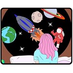 Girl Bed Space Planets Spaceship Rocket Astronaut Galaxy Universe Cosmos Woman Dream Imagination Bed Two Sides Fleece Blanket (Medium)