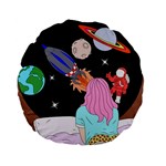 Girl Bed Space Planets Spaceship Rocket Astronaut Galaxy Universe Cosmos Woman Dream Imagination Bed Standard 15  Premium Flano Round Cushions