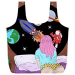 Girl Bed Space Planets Spaceship Rocket Astronaut Galaxy Universe Cosmos Woman Dream Imagination Bed Full Print Recycle Bag (XXL)