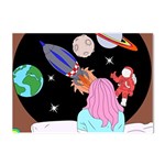 Girl Bed Space Planets Spaceship Rocket Astronaut Galaxy Universe Cosmos Woman Dream Imagination Bed Crystal Sticker (A4)