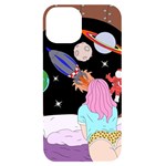 Girl Bed Space Planets Spaceship Rocket Astronaut Galaxy Universe Cosmos Woman Dream Imagination Bed iPhone 14 Black UV Print Case