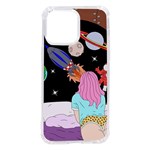Girl Bed Space Planets Spaceship Rocket Astronaut Galaxy Universe Cosmos Woman Dream Imagination Bed iPhone 14 Pro Max TPU UV Print Case