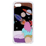 Girl Bed Space Planets Spaceship Rocket Astronaut Galaxy Universe Cosmos Woman Dream Imagination Bed iPhone SE