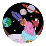 Girl Bed Space Planets Spaceship Rocket Astronaut Galaxy Universe Cosmos Woman Dream Imagination Bed Round Glass Fridge Magnet (4 pack)