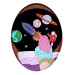 Girl Bed Space Planets Spaceship Rocket Astronaut Galaxy Universe Cosmos Woman Dream Imagination Bed Oval Glass Fridge Magnet (4 pack)