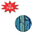 Nature Outdoors Night Trees Scene Forest Woods Light Moonlight Wilderness Stars 1  Mini Buttons (10 pack) 