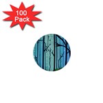 Nature Outdoors Night Trees Scene Forest Woods Light Moonlight Wilderness Stars 1  Mini Buttons (100 pack) 