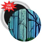 Nature Outdoors Night Trees Scene Forest Woods Light Moonlight Wilderness Stars 3  Magnets (100 pack)