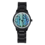 Nature Outdoors Night Trees Scene Forest Woods Light Moonlight Wilderness Stars Stainless Steel Round Watch