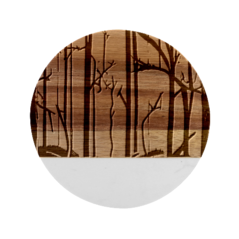 Nature Outdoors Night Trees Scene Forest Woods Light Moonlight Wilderness Stars Marble Wood Coaster (Round) from UrbanLoad.com Front