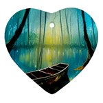 Swamp Bayou Rowboat Sunset Landscape Lake Water Moss Trees Logs Nature Scene Boat Twilight Quiet Ornament (Heart)