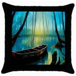 Swamp Bayou Rowboat Sunset Landscape Lake Water Moss Trees Logs Nature Scene Boat Twilight Quiet Throw Pillow Case (Black)