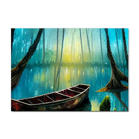 Swamp Bayou Rowboat Sunset Landscape Lake Water Moss Trees Logs Nature Scene Boat Twilight Quiet Sticker A4 (10 pack) from UrbanLoad.com Front