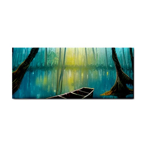 Swamp Bayou Rowboat Sunset Landscape Lake Water Moss Trees Logs Nature Scene Boat Twilight Quiet Hand Towel from UrbanLoad.com Front