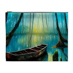 Swamp Bayou Rowboat Sunset Landscape Lake Water Moss Trees Logs Nature Scene Boat Twilight Quiet Cosmetic Bag (XL)