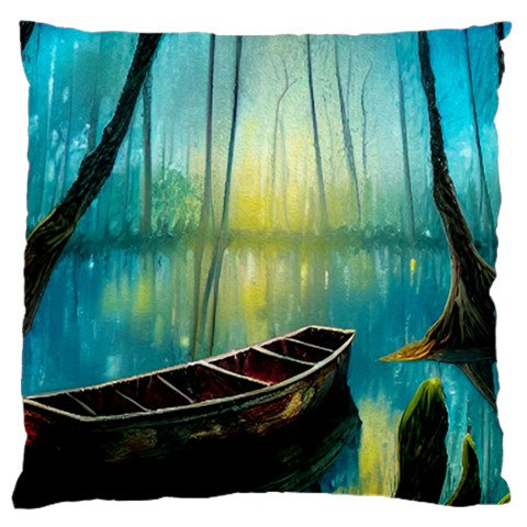 Swamp Bayou Rowboat Sunset Landscape Lake Water Moss Trees Logs Nature Scene Boat Twilight Quiet Large Cushion Case (One Side) from UrbanLoad.com Front