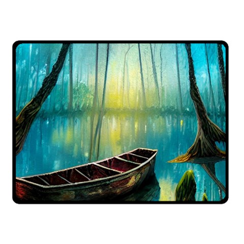 Swamp Bayou Rowboat Sunset Landscape Lake Water Moss Trees Logs Nature Scene Boat Twilight Quiet Two Sides Fleece Blanket (Small) from UrbanLoad.com 45 x34  Blanket Front