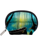 Swamp Bayou Rowboat Sunset Landscape Lake Water Moss Trees Logs Nature Scene Boat Twilight Quiet Accessory Pouch (Small)