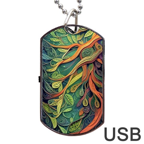Outdoors Night Setting Scene Forest Woods Light Moonlight Nature Wilderness Leaves Branches Abstract Dog Tag USB Flash (One Side) from UrbanLoad.com Front
