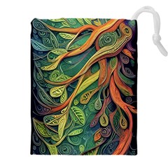 Outdoors Night Setting Scene Forest Woods Light Moonlight Nature Wilderness Leaves Branches Abstract Drawstring Pouch (5XL) from UrbanLoad.com Front