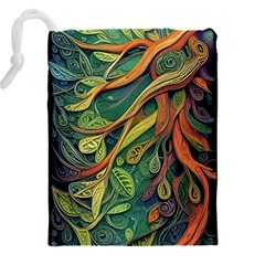 Outdoors Night Setting Scene Forest Woods Light Moonlight Nature Wilderness Leaves Branches Abstract Drawstring Pouch (5XL) from UrbanLoad.com Back