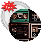 Retro Electronics Old Antiques Texture Wallpaper Vintage Cassette Tapes Retrospective 3  Buttons (10 pack) 