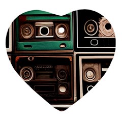 Retro Electronics Old Antiques Texture Wallpaper Vintage Cassette Tapes Retrospective Heart Ornament (Two Sides) from UrbanLoad.com Back