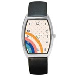 Abstract Geometric Bauhaus Polka Dots Retro Memphis Rainbow Barrel Style Metal Watch