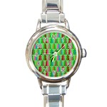 Trees Pattern Retro Pink Red Yellow Holidays Advent Christmas Round Italian Charm Watch