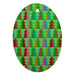Trees Pattern Retro Pink Red Yellow Holidays Advent Christmas Ornament (Oval)