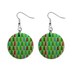 Trees Pattern Retro Pink Red Yellow Holidays Advent Christmas Mini Button Earrings