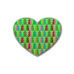 Trees Pattern Retro Pink Red Yellow Holidays Advent Christmas Rubber Coaster (Heart)