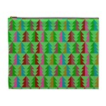 Trees Pattern Retro Pink Red Yellow Holidays Advent Christmas Cosmetic Bag (XL)