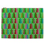 Trees Pattern Retro Pink Red Yellow Holidays Advent Christmas Cosmetic Bag (XXL)