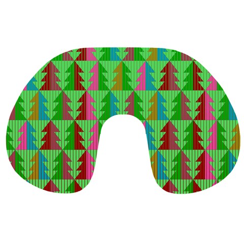 Trees Pattern Retro Pink Red Yellow Holidays Advent Christmas Travel Neck Pillow from UrbanLoad.com Front