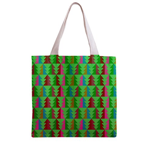 Trees Pattern Retro Pink Red Yellow Holidays Advent Christmas Zipper Grocery Tote Bag from UrbanLoad.com Front