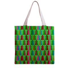Trees Pattern Retro Pink Red Yellow Holidays Advent Christmas Zipper Grocery Tote Bag from UrbanLoad.com Back
