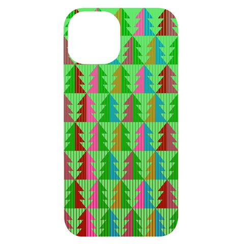 Trees Pattern Retro Pink Red Yellow Holidays Advent Christmas iPhone 14 Black UV Print Case from UrbanLoad.com Front