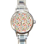 Background Pattern Flowers Design Leaves Autumn Daisy Fall Round Italian Charm Watch