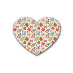 Background Pattern Flowers Design Leaves Autumn Daisy Fall Rubber Coaster (Heart)