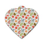 Background Pattern Flowers Design Leaves Autumn Daisy Fall Dog Tag Heart (One Side)