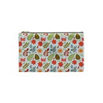 Background Pattern Flowers Design Leaves Autumn Daisy Fall Cosmetic Bag (Small)