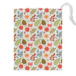 Background Pattern Flowers Design Leaves Autumn Daisy Fall Drawstring Pouch (4XL)